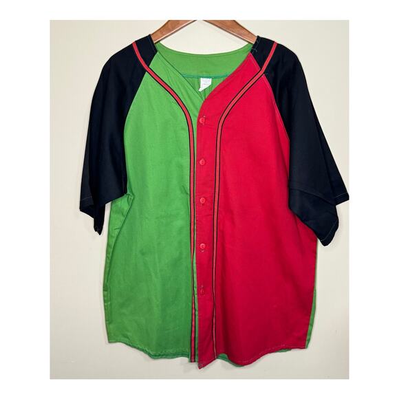 Vtg Colorblock Jersey Style Shirt Mens Large Urban Streetwear Red Green Blk USA - Picture 1 of 4